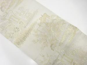 アンティーク　御所車に草花模様織出し袋帯（材料）